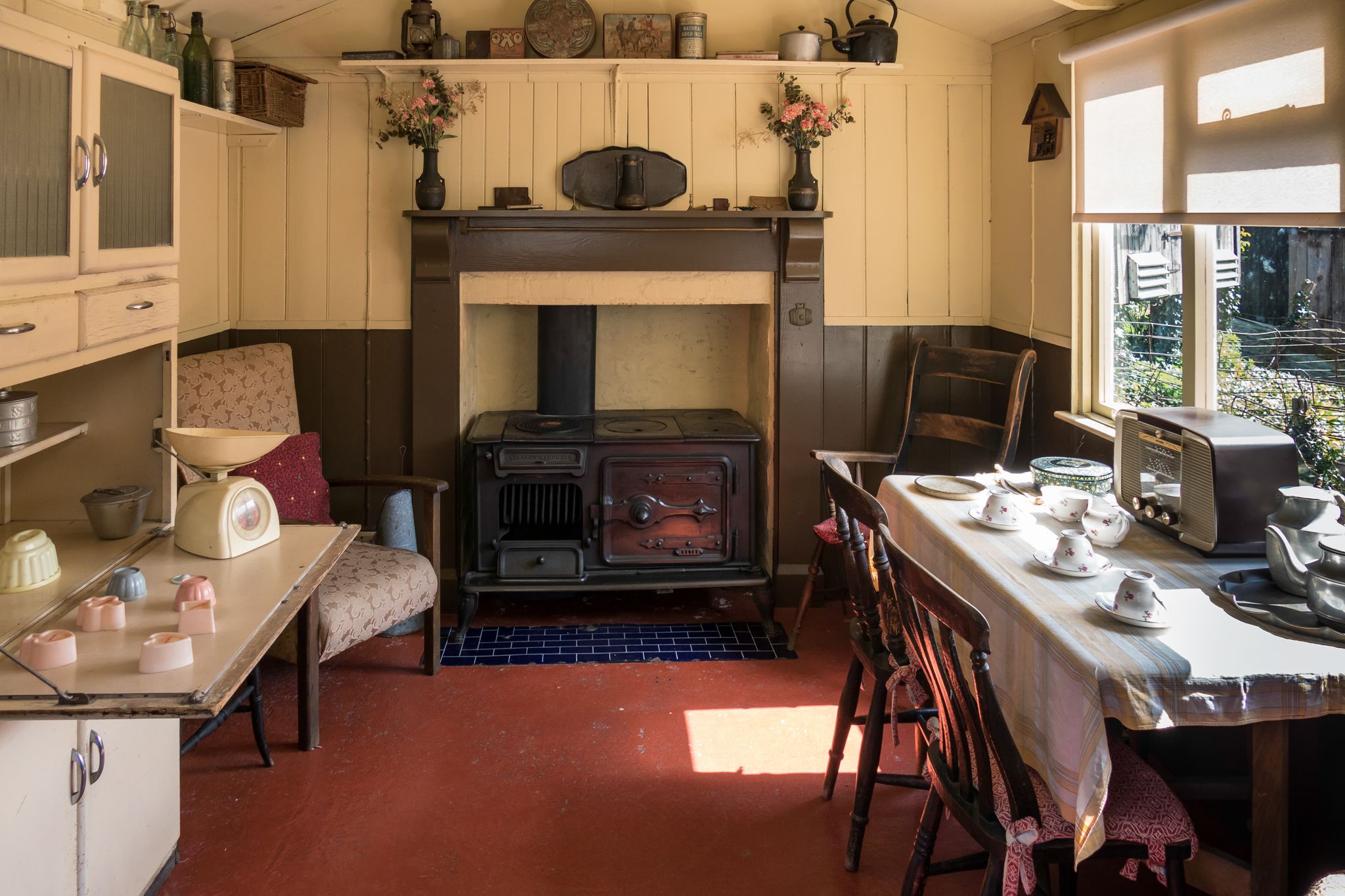 Interior of a living shed at St Fagans National History Museum in Cardiff.