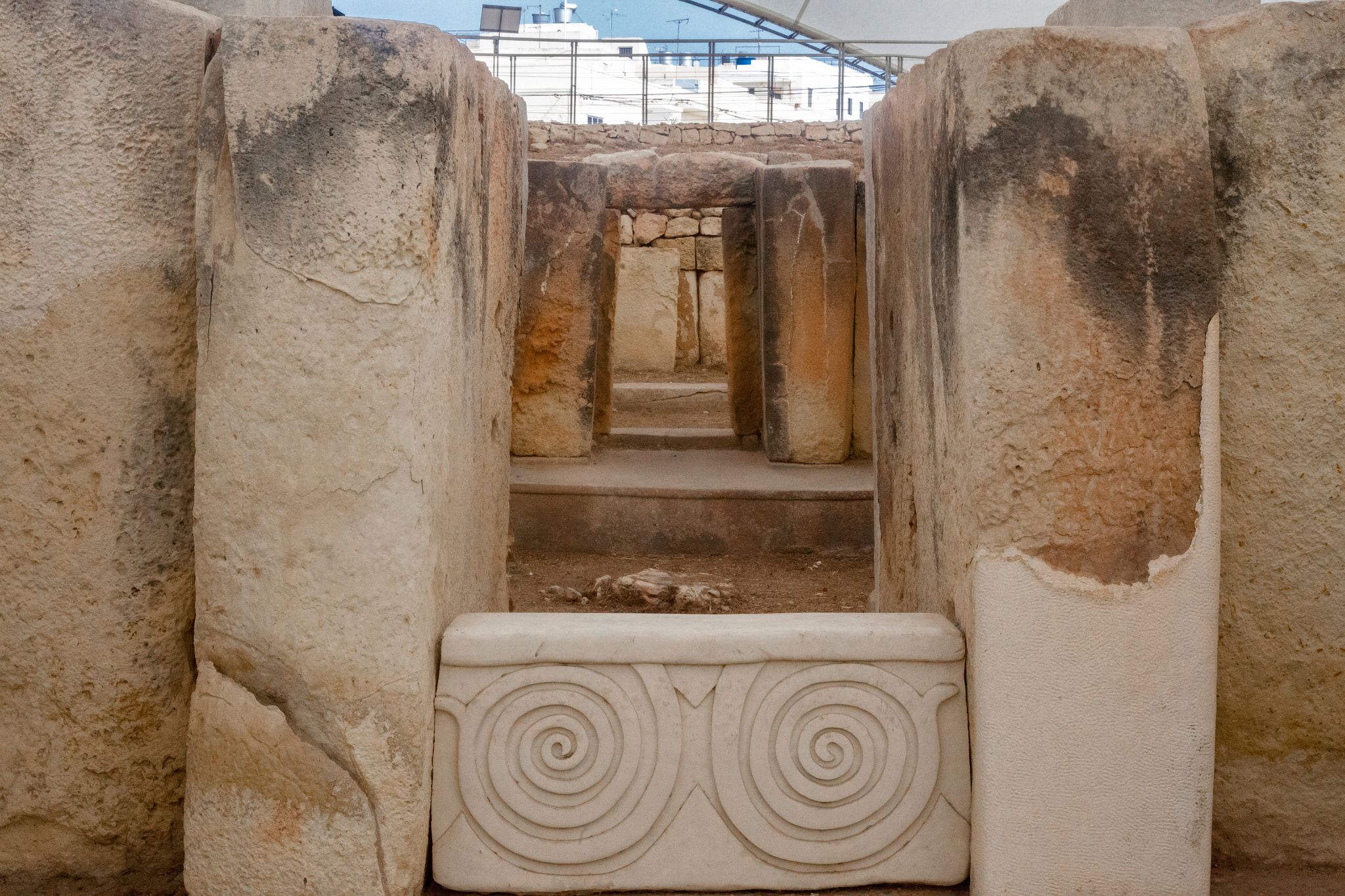 Photo of Tarxien temple oracle spiral door, island of Malta.
