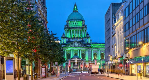 Photo of Belfast City Hall at Donegall Square in Belfast, Northern Ireland at Night.