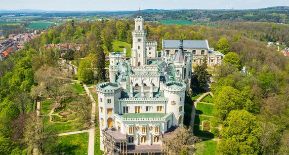 HLUBOKA, CZECH REPUBLIC -gothic castle and gardens Hluboka near Ceske Budejovice, South Bohemia, Czech republic. National kultural landmark.