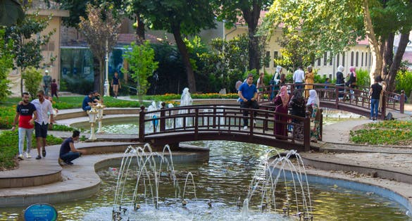 Fatih / Istanbul / Turkey, Gülhane Park and people visiting.
