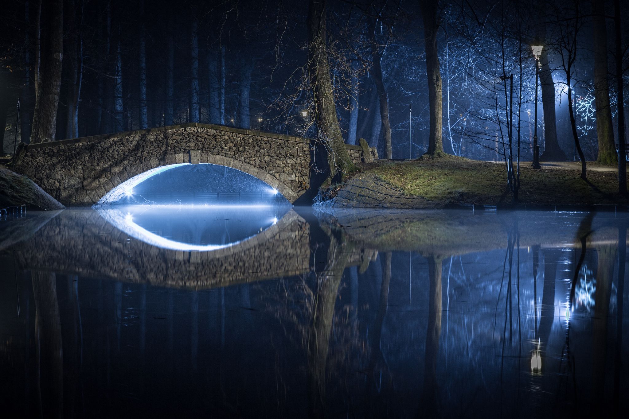 Romantic park in Jelenia Gora (Cieplice) by night