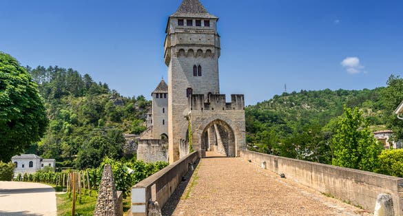 Photo of Pont Valentre across the Lot River in Cahors south west France.