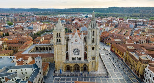 photo of aerial view of León Cathedra in Leon, Spain.