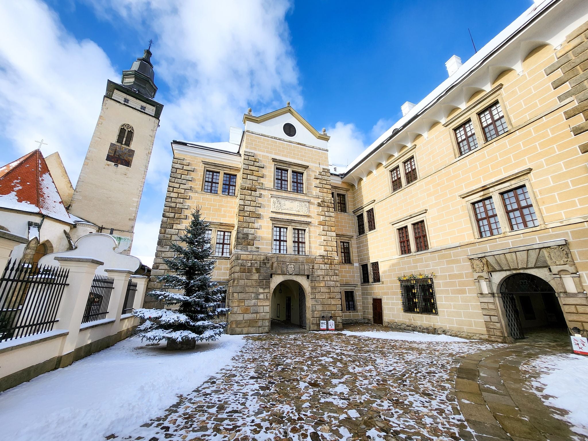 Photo of Telc castle in winter, Czech republic.