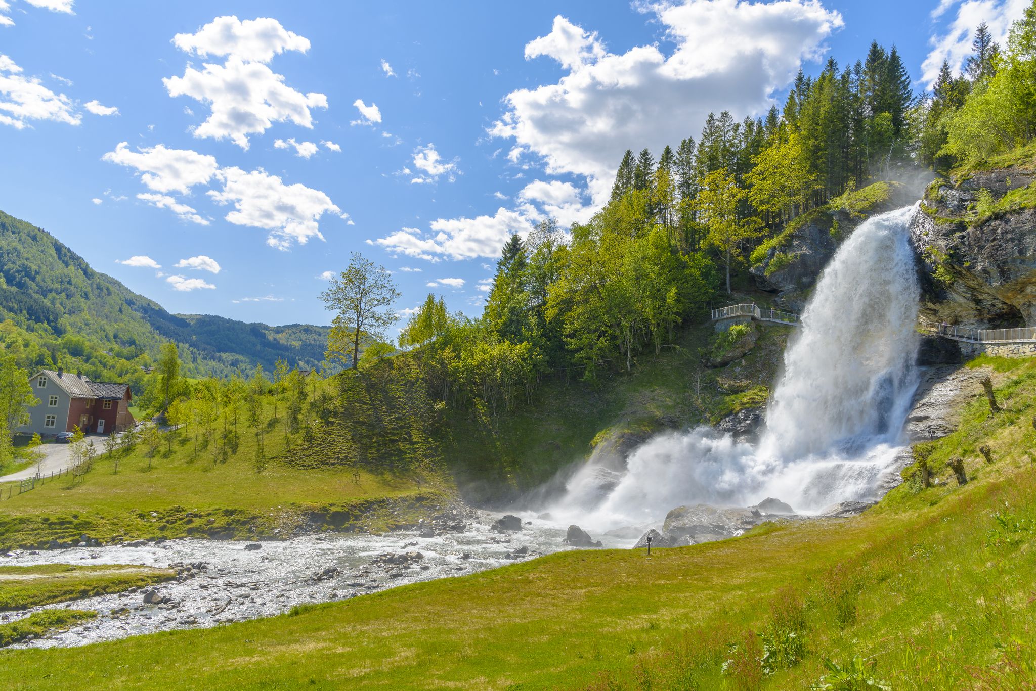 Photo of Steinsdalsfossen Waterfall, one of the most visited tourist sites in Norway, located in the village of Steine in the municipality of Kvam in Hordaland county.