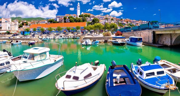 Town of Novi Vinodolski waterfront panoramic view, Kvarner region of Croatia