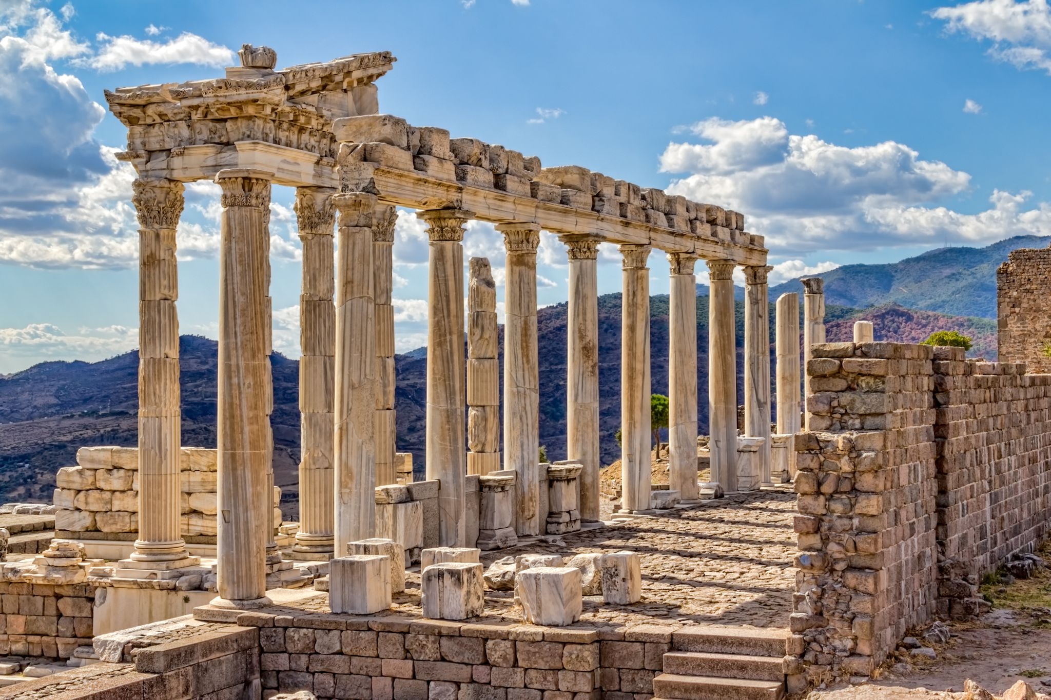 Photo of Temple of Trajan at Acropolis of Pergamon or Pergamum in Turkey.