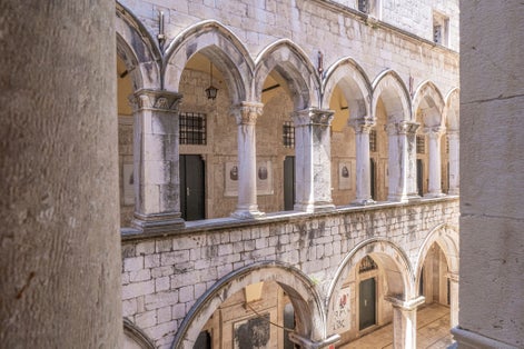 Photo of the atrium of the Sponza palace in Dubrovnik, Croatia.