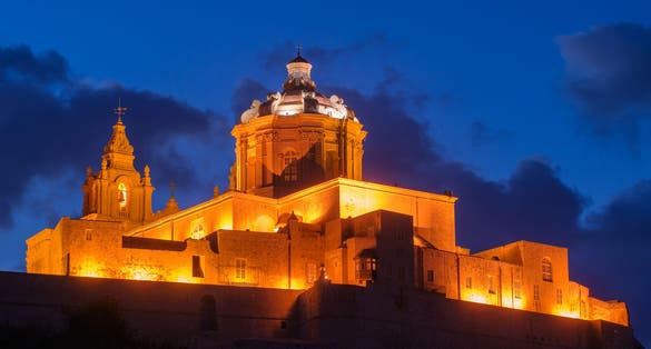 Photo of The St. Paul's Cathedral at night in Malta's old capital Mdina.