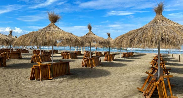Photo of white sand beach in Durres Albania.