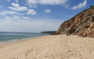 Photo of panoramic aerial view of Praia da Luz in municipality of Luz in Algarve, Portugal.