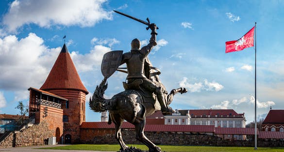 photo of kaunas castle, monument to "Vytis", Lithuania.