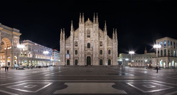 photo of night panoramic view of Duomo square in Milano,Italy.