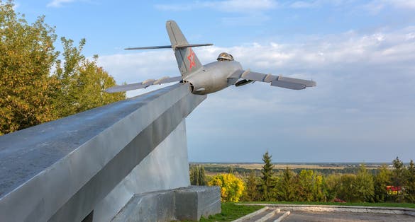 Photo of Statue of an old Soviet fighter plane, Belarus.