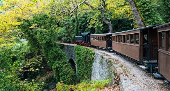 photo of view the old traditional train on Mount Pelion, Greece.