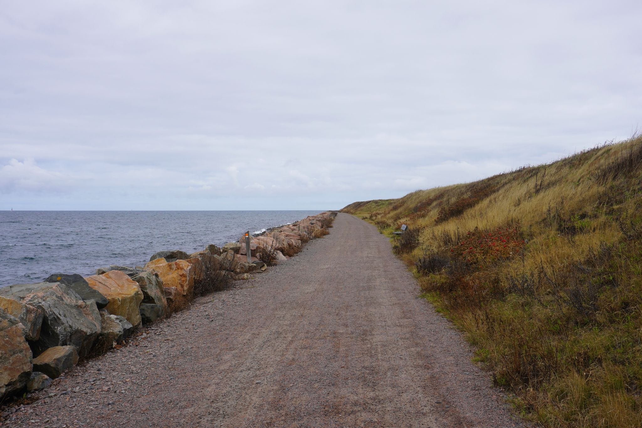 photo of view of cycle path or path near Höganäs right along the sea in Sweden.