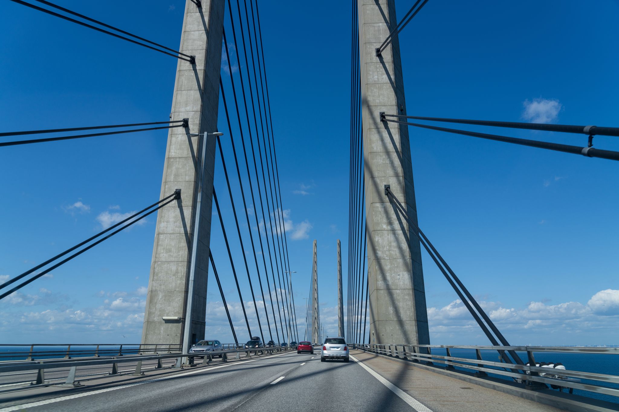 The Oresund Bridge is a combined motorway and railway bridge between Sweden and Denmark (Malmo and Copenhagen)