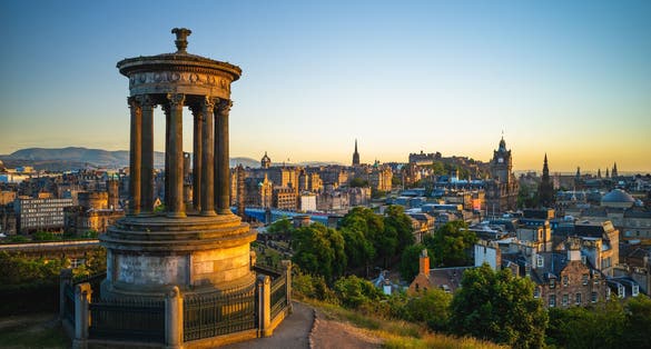 photo of view of  dugald monument at calton hill in edinburgh, scotland, united kingdom