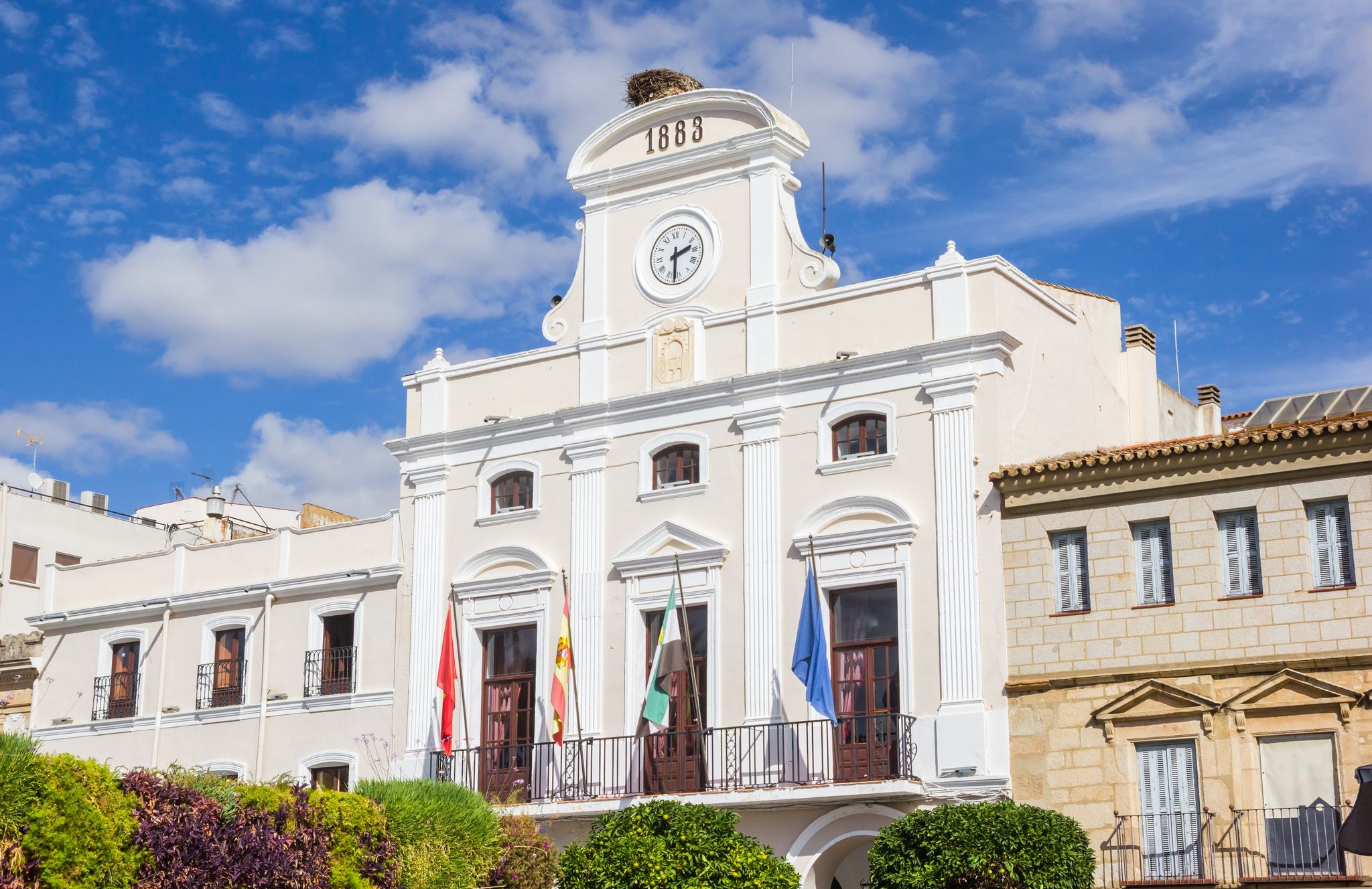 photo  of view of Front facade of the historic town hall in Merida, Spain.