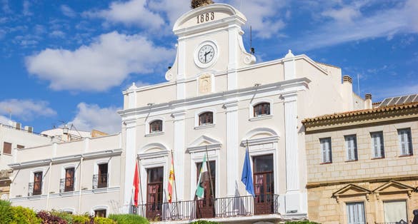photo  of view of Front facade of the historic town hall in Merida, Spain.