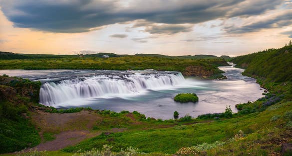 photo of Faxafoss waterfall also called the Faxi waterfall located on the Tungufljot river in south Iceland. Long exposure.
