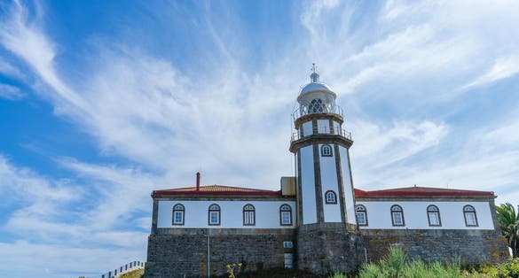 Photo of Ons Island Lighthouse in the province of Pontevedra, in Galicia, Spain.