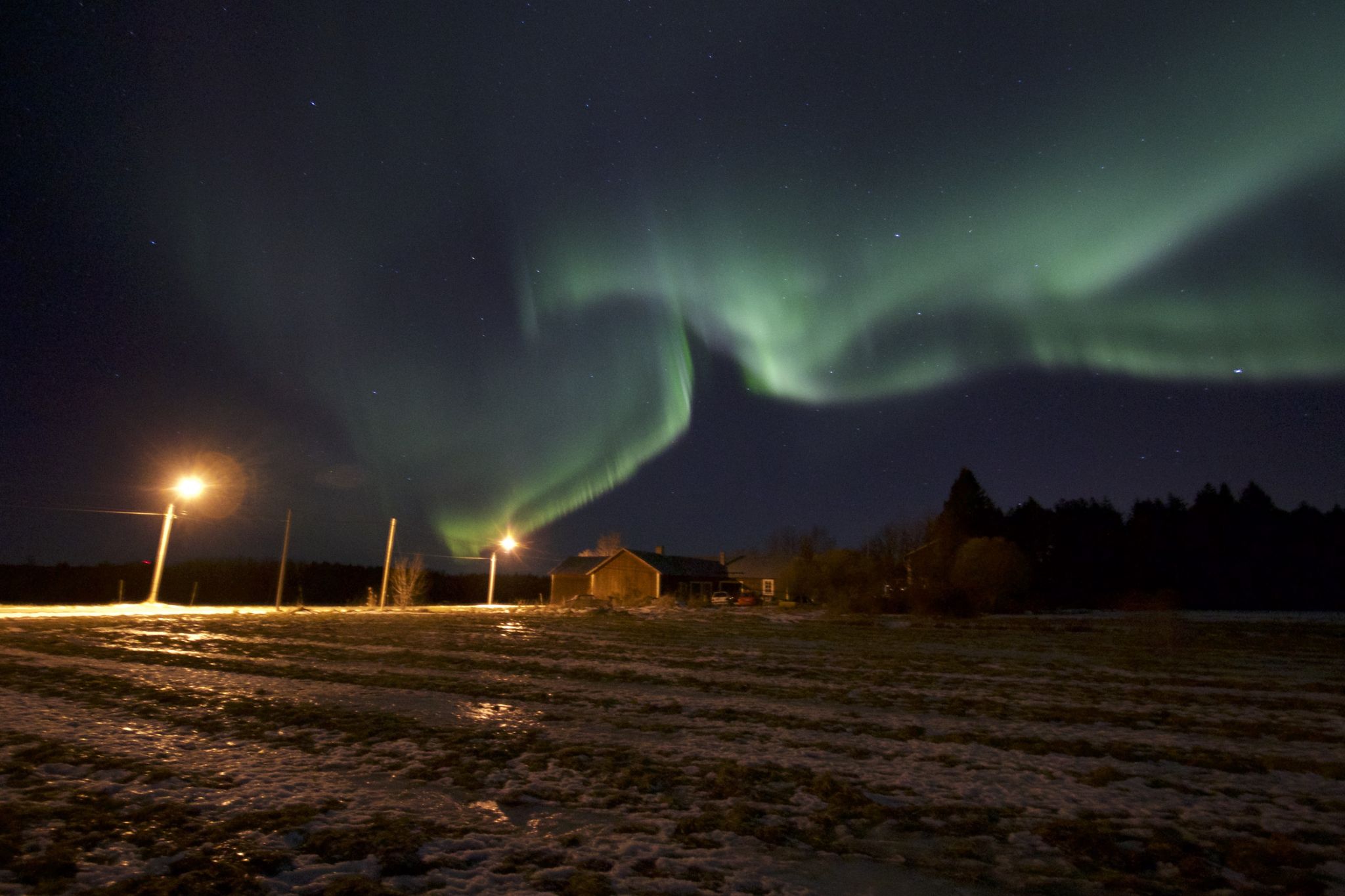 photo of view of Young girl walking with snow shoes looking over vast landscape in horizon. View over Skellefteå, Sweden.