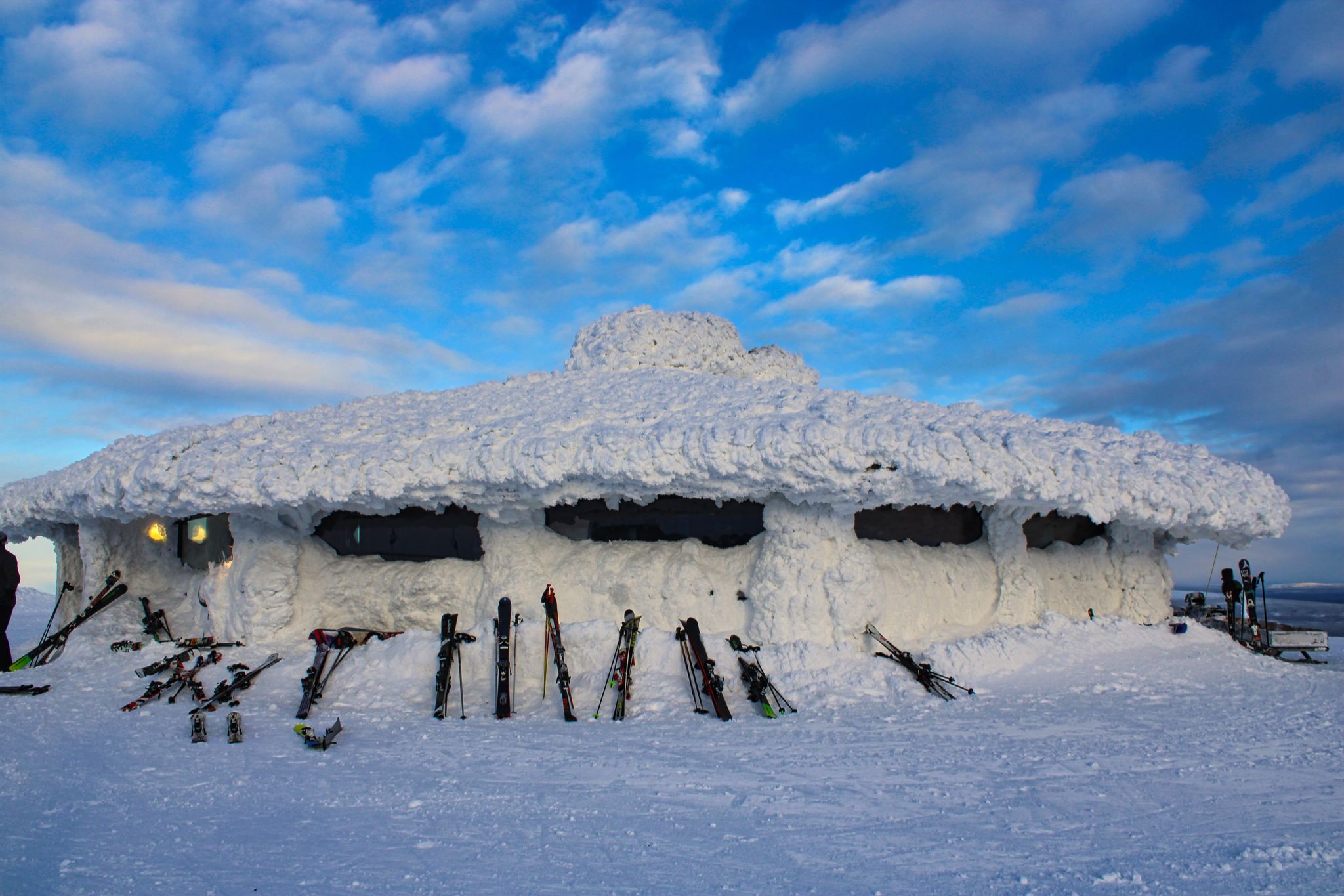 Photo of frozen hut and restaurant in Ylläs Ski Resort in Lapland ,Finland.