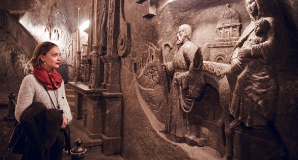 Visiting Wieliczka salt mines in Krakow Poland.