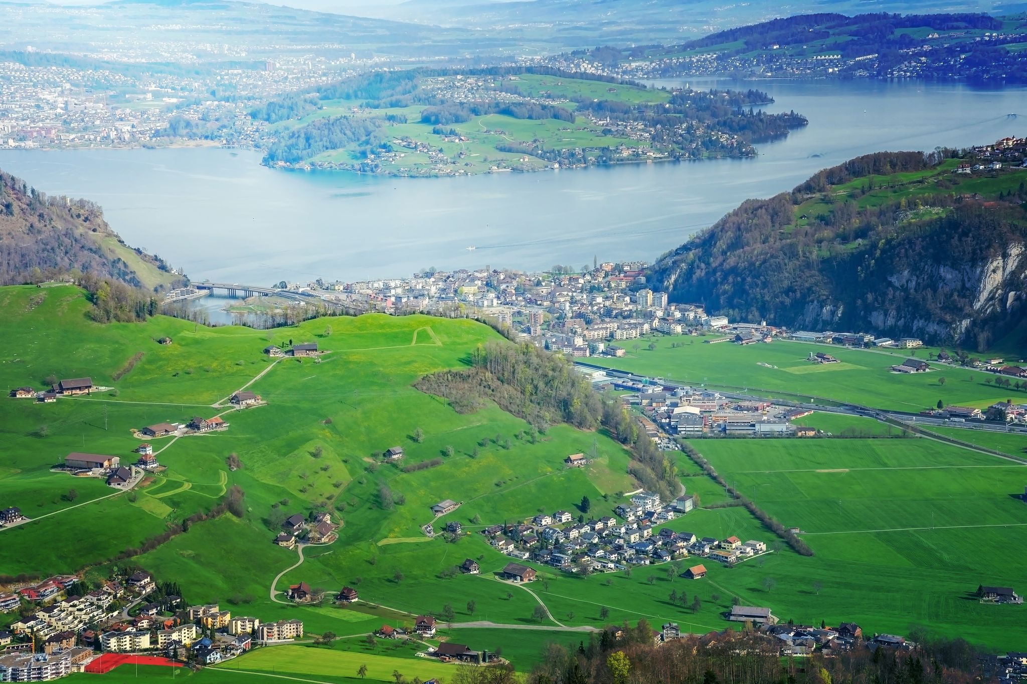 photo of view from Mt. Stanserhorn in Switzerland at the beginning of May. The Stanserhorn is a mountain in the Swiss canton of Nidwalden, it is a popular tourist destination.