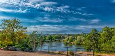 Early autumn morning panorama of the Port of Turku, Finland, with Turku Castle at background.