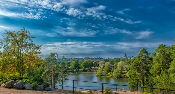 Cityscape of Kotka. Beautiful view of the city from the water Park "Sapoka", Kotka, Finland
