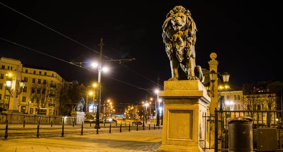 photo of view of Sofia Bulgaria Beautiful night view of the renovated square Lion Bridge,, Bulgaria.
