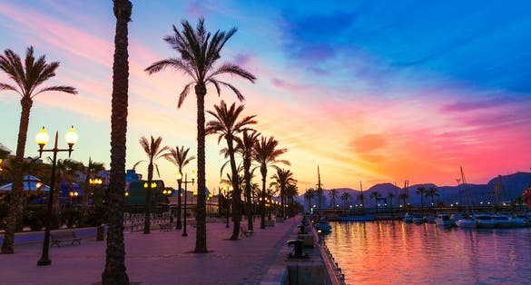 Photo of Cartagena Murcia port marina sunset in Mediterranean Spain.