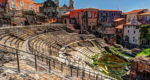 photo ofAncient Roman theater in Catania, built from the limestone and black lava. 