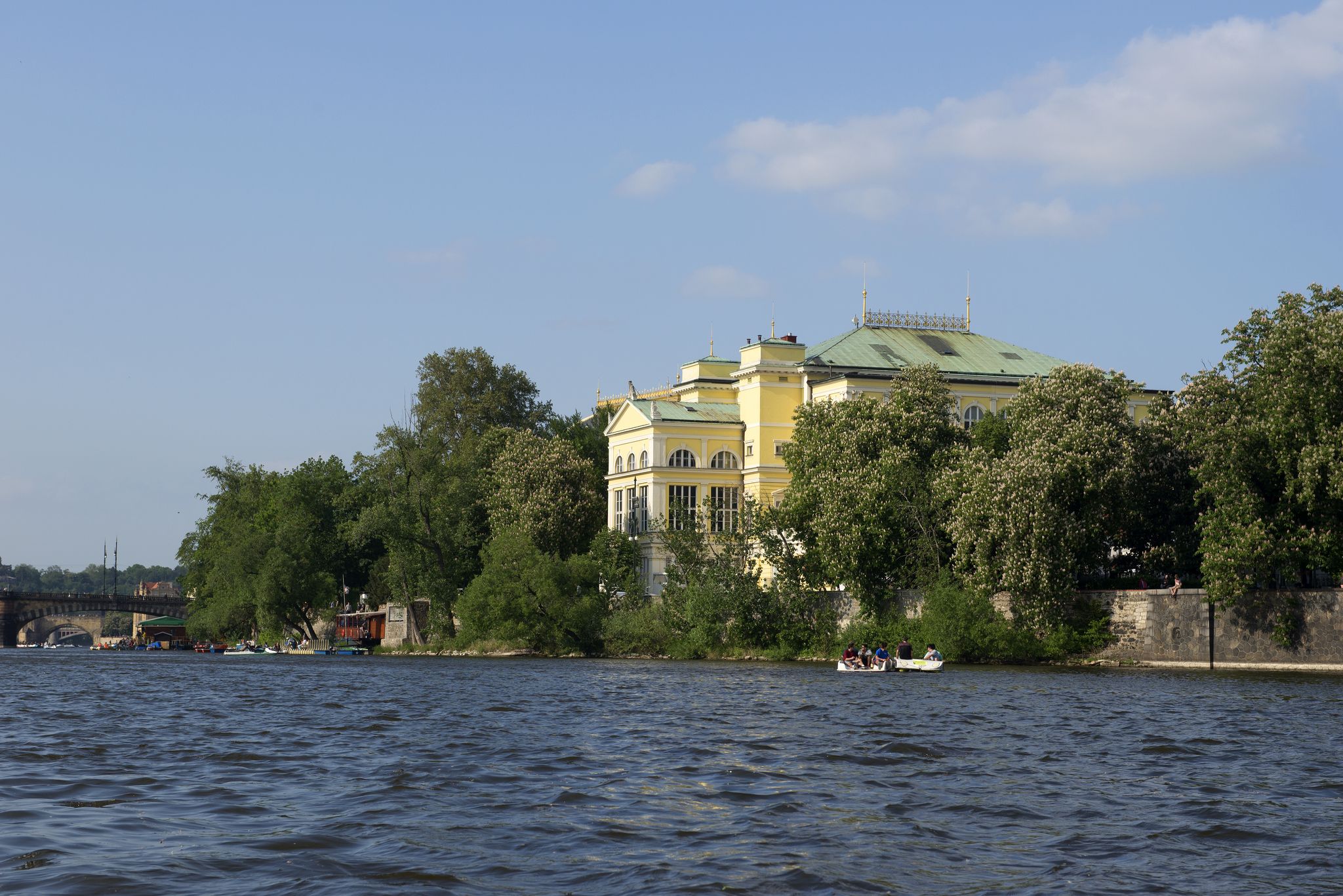 Photo of Zofin Palace and Vltava River, Prague, Czech Republic.