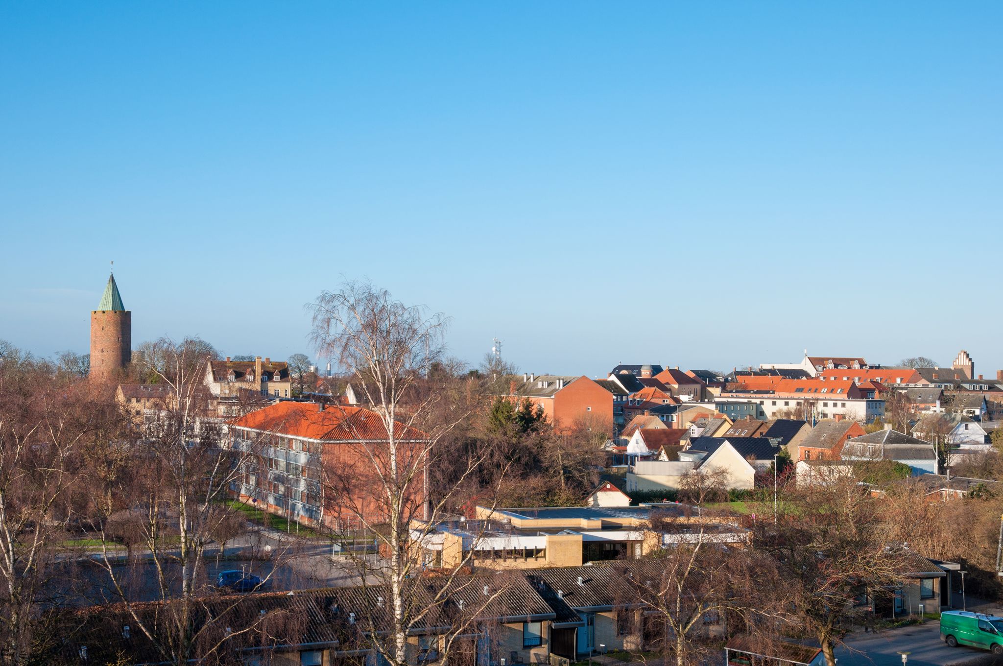 Photo of aerial view of Vordingborg with Goose Tower in Denmark.