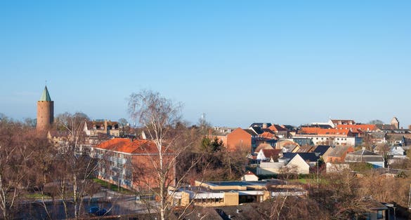 Photo of aerial view of Vordingborg with Goose Tower in Denmark.