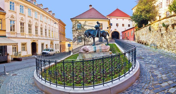 Photo of historic Zagreb street and Stone gate, capital of Croatia.