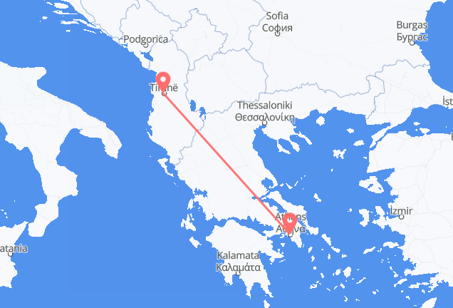 Tirana to Athens