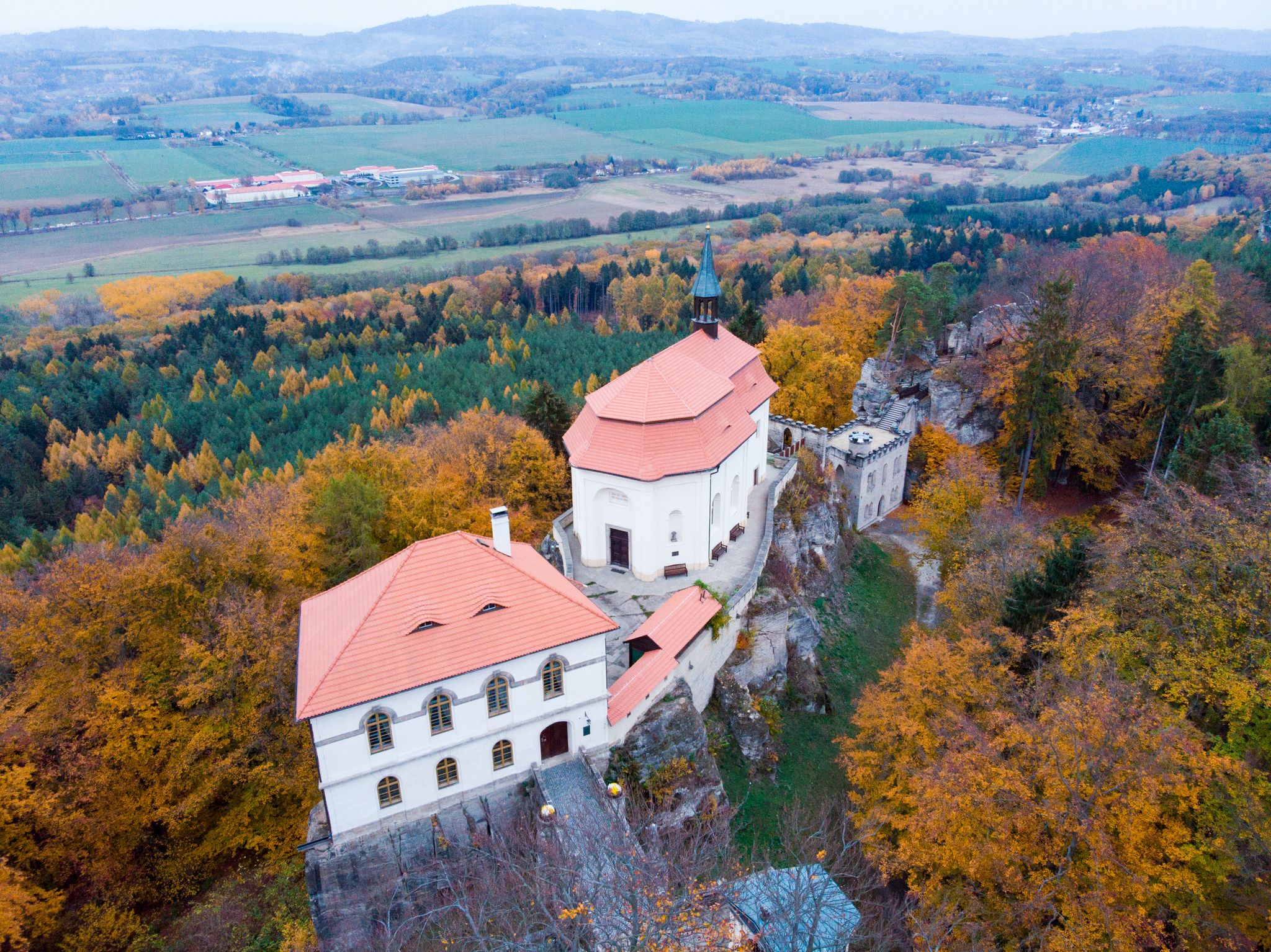 Photo of aerial view of Valdstejn Castle in Bohemian Paradise, Turnov ,Czech Republic.