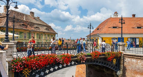Old Town Square in the historical center of Sibiu was built in the 14th century, Romania.