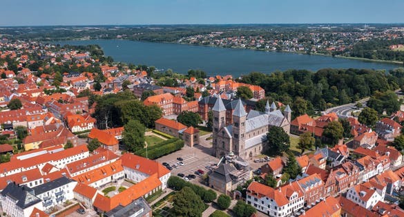 Summer cityscape of Viborg, Midtjylland, Denmark. Aerial skyline view of the old town.