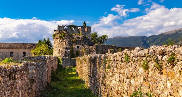 Photo of famous ruins of Ali Pasha's palace and the Tower of Bohemond in the old byzantine castle of Ioannina, Greece.