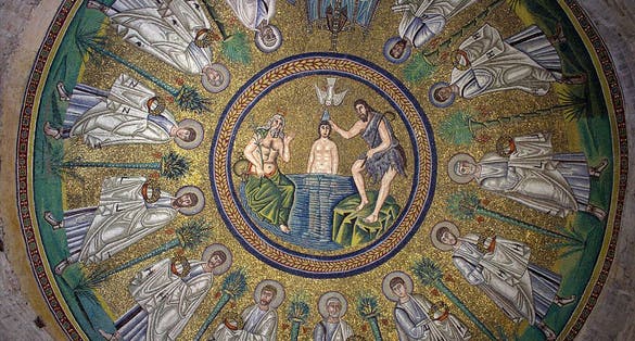 photo of view interior Battistero degli Ariani, Ravenna, Italy.