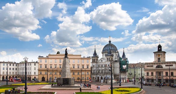 Photo of freedom Square, main square in Lodz, Poland.