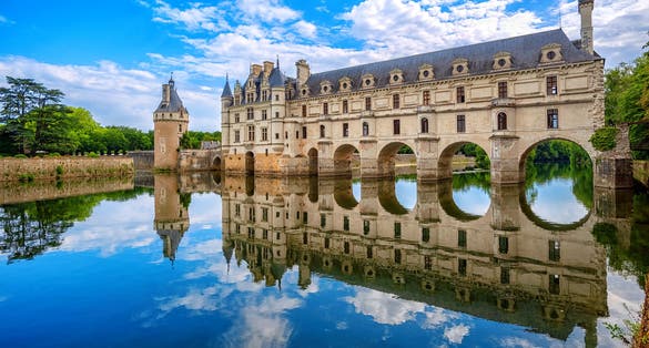 Photo of the Renaissance Chateau de Chenonceau, built in the XVIth century, is one of the most beautiful castles of the Loire Valley, Chenonceaux, France.