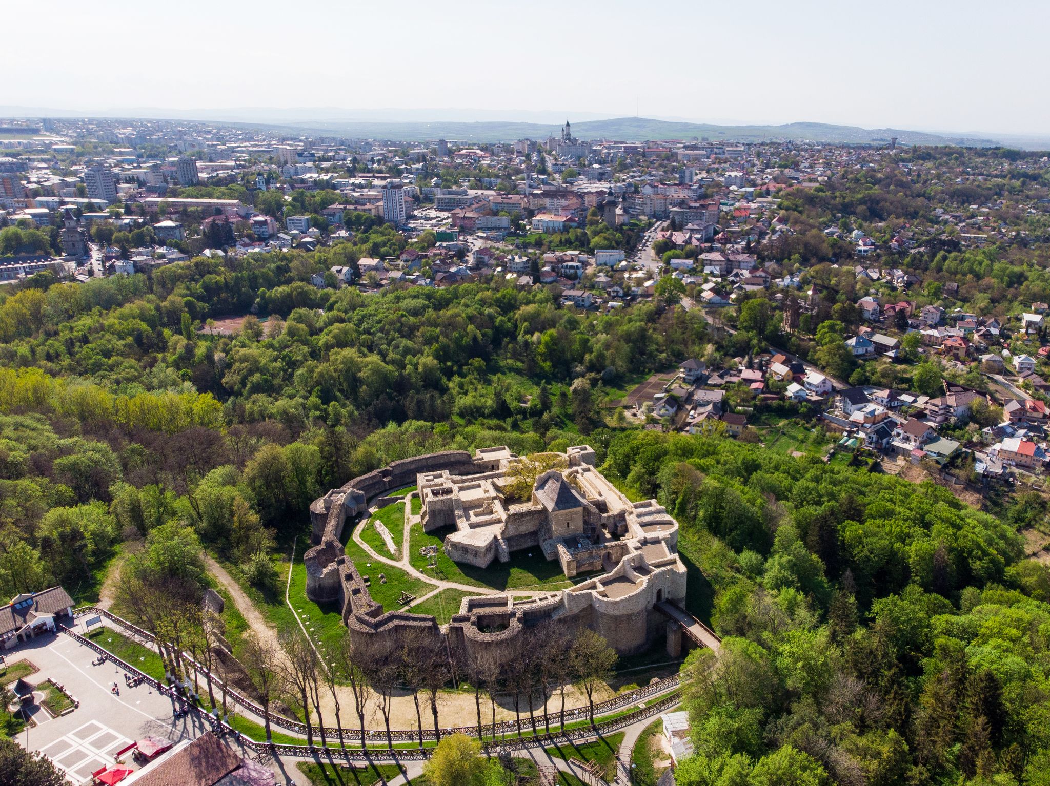 Aerial view of the fortress from Suceava city, Romania.