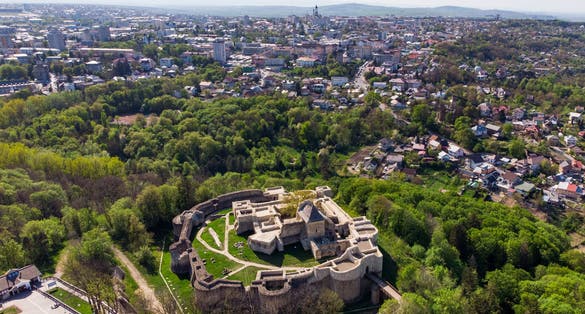 Aerial view of the fortress from Suceava city, Romania.